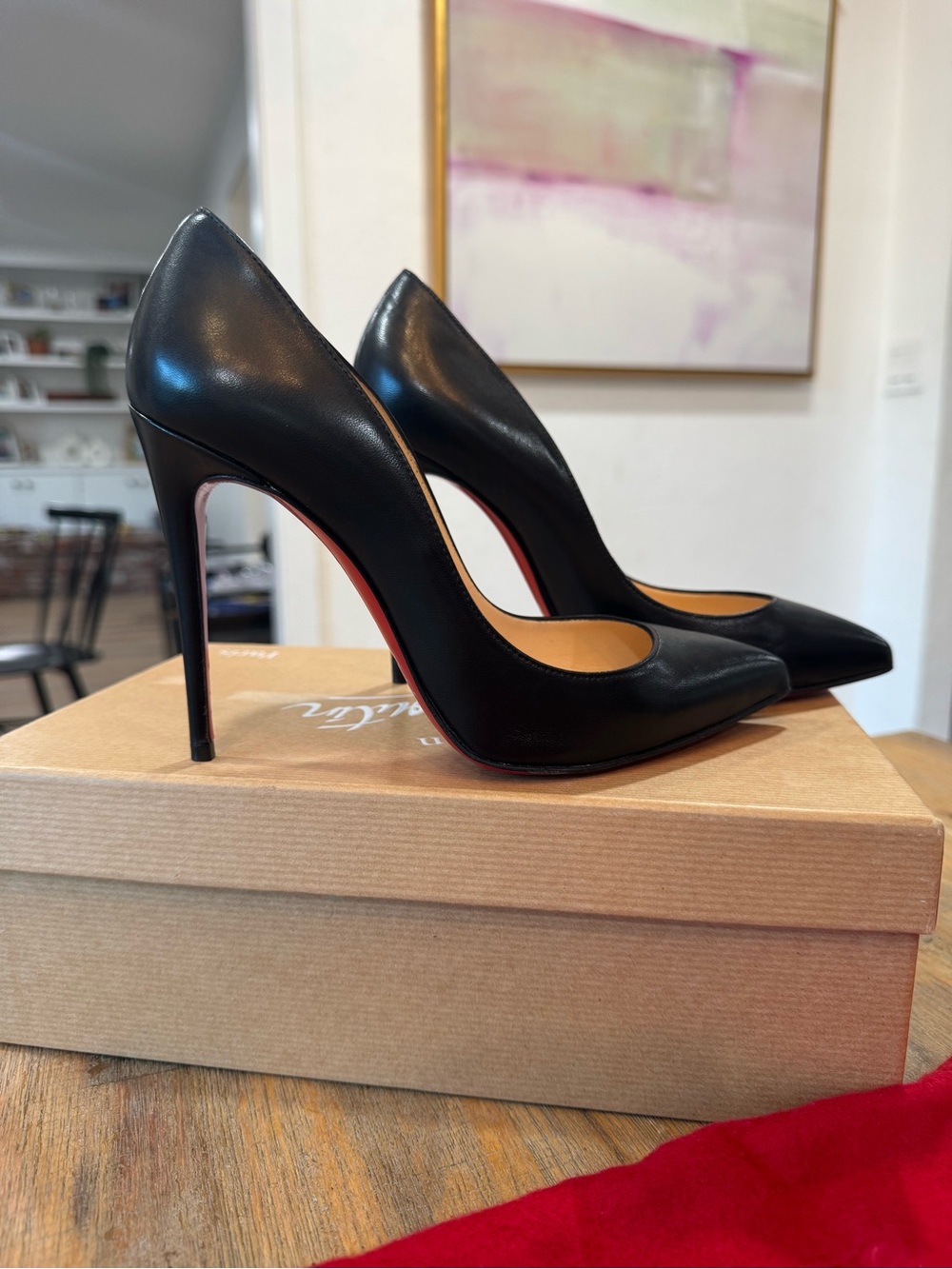 Christian Louboutin Black Leather Pointed-Toe Stiletto Pumps